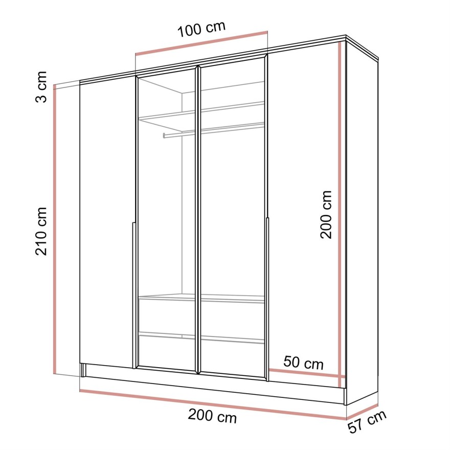Viertüriger Kleiderschrank ATRIUM III mit Glasfront