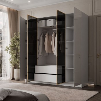 Viertüriger Kleiderschrank ATRIUM GLOSS mit Glasfront