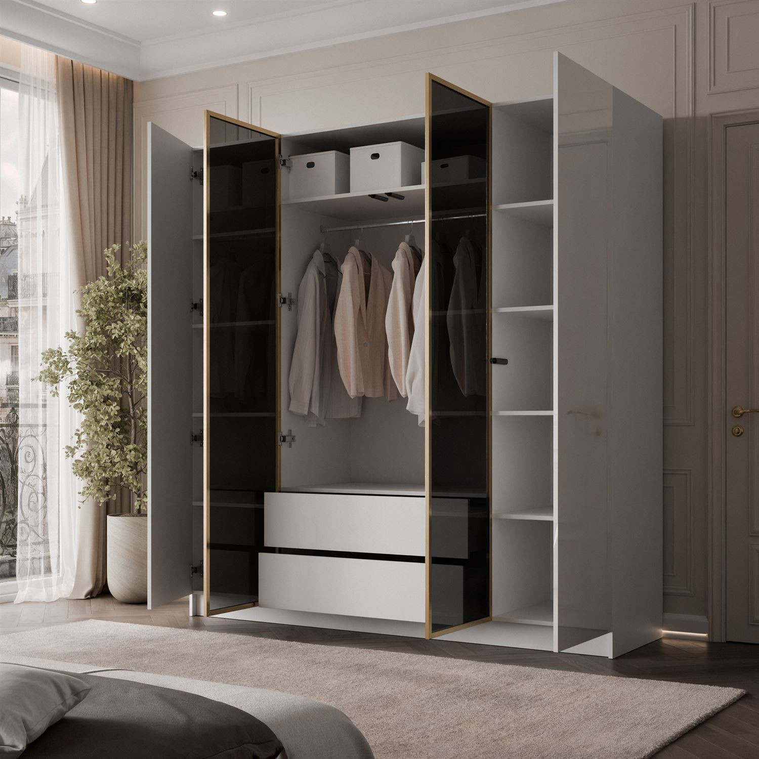 Viertüriger Kleiderschrank ATRIUM GLOSS mit Glasfront