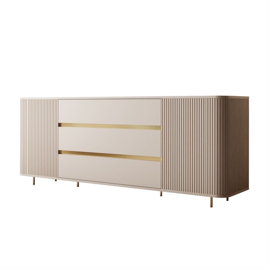 Kommode MIRAGE GOLD 2D3S mit geriffelten Seitenwänden und goldenen Details