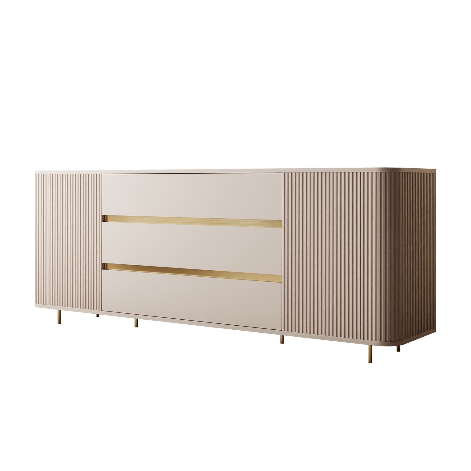 Kommode MIRAGE GOLD 2D3S mit geriffelten Seitenwänden und goldenen Details
