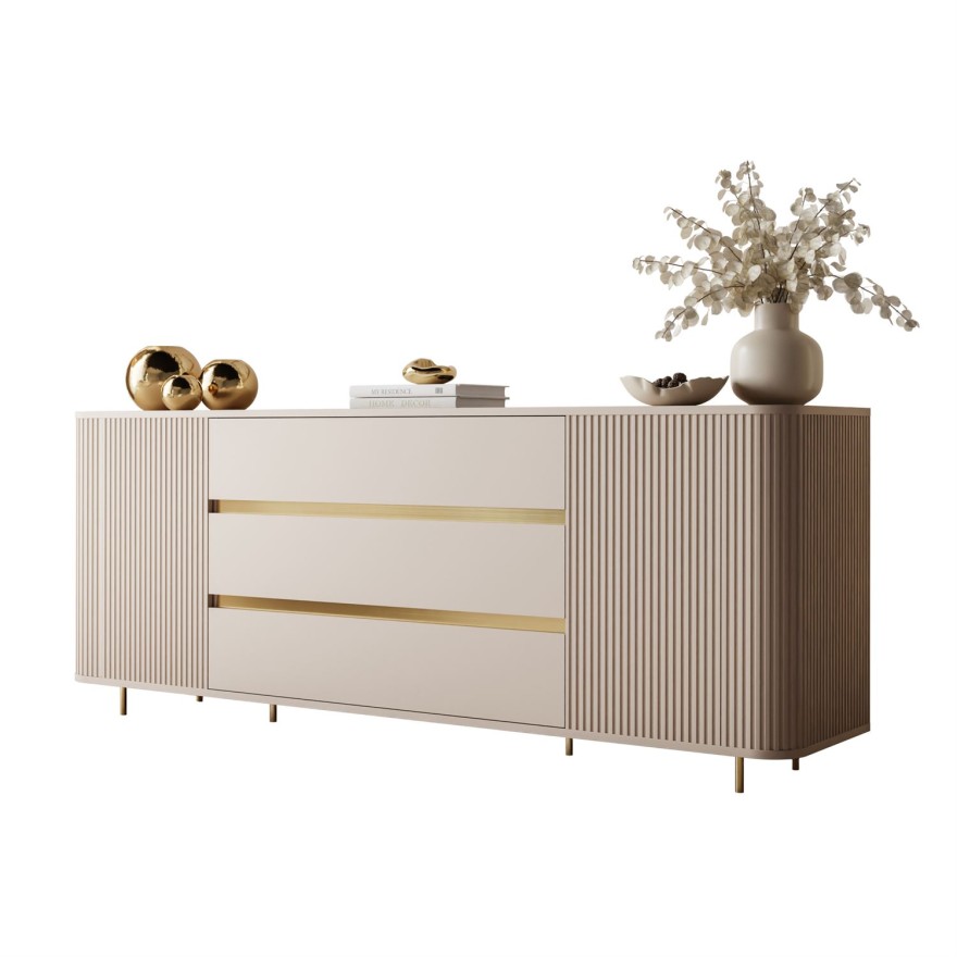Kommode MIRAGE GOLD 2D3S mit geriffelten Seitenwänden und goldenen Details