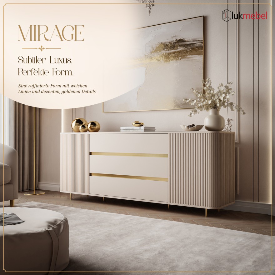 Kommode MIRAGE GOLD 2D3S mit geriffelten Seitenwänden und goldenen Details
