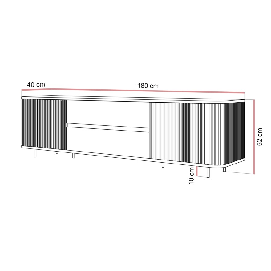 TV-Schrank MIRAGE GOLD, 180 cm, mit geriffelten Fronten