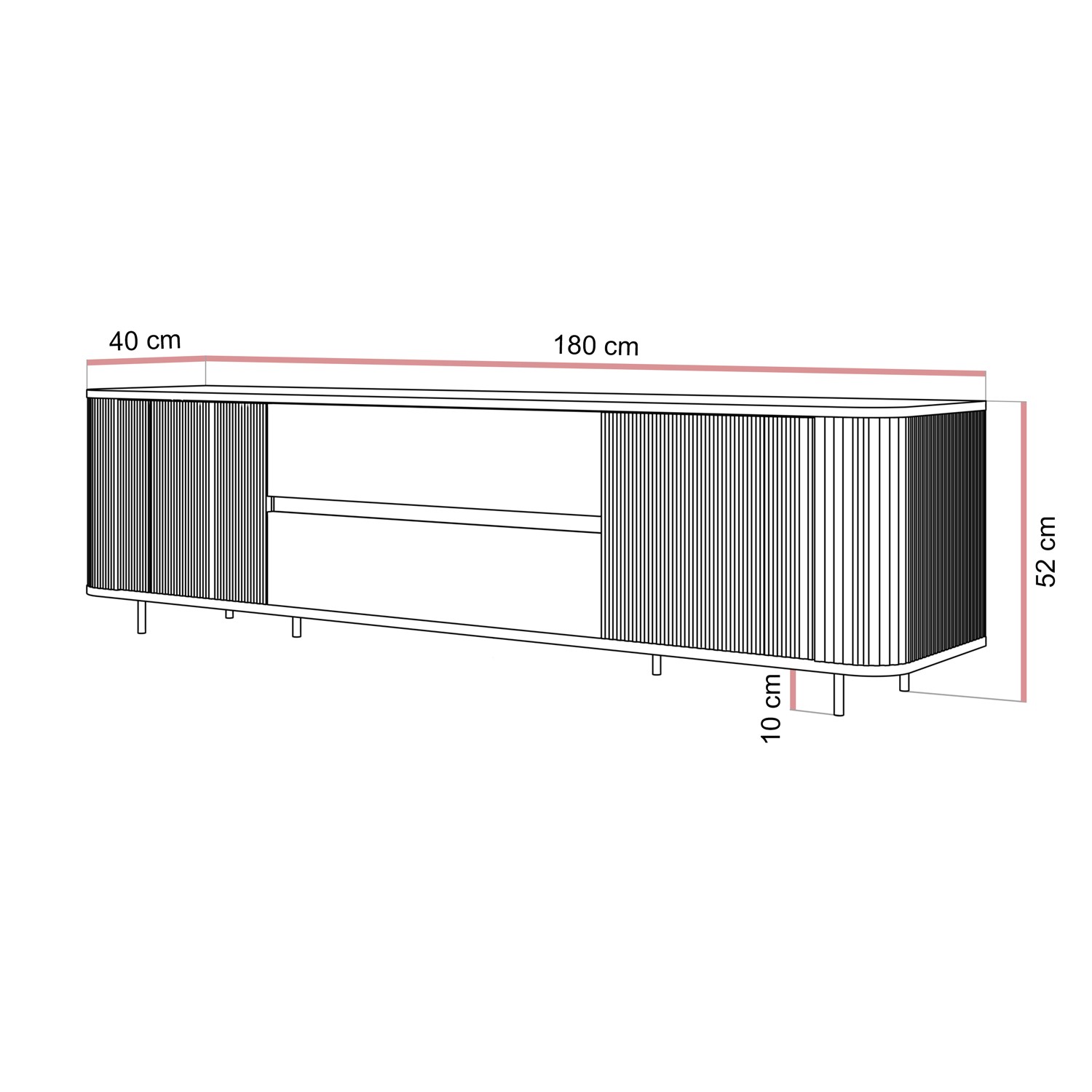TV-Schrank MIRAGE GOLD, 180 cm, mit geriffelten Fronten
