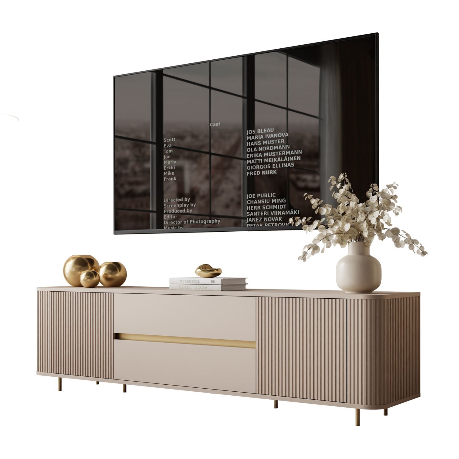 TV-Schrank MIRAGE GOLD, 180 cm, mit geriffelten Fronten