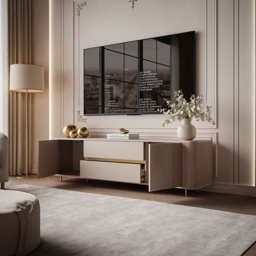 TV-Schrank MIRAGE GOLD, 180 cm, mit geriffelten Fronten