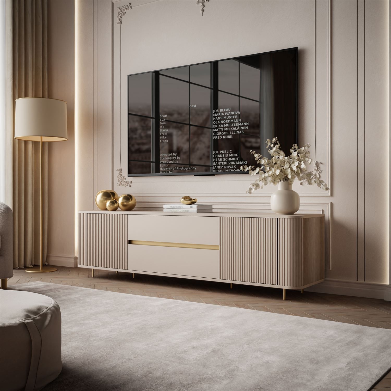 TV-Schrank MIRAGE GOLD, 180 cm, mit geriffelten Fronten