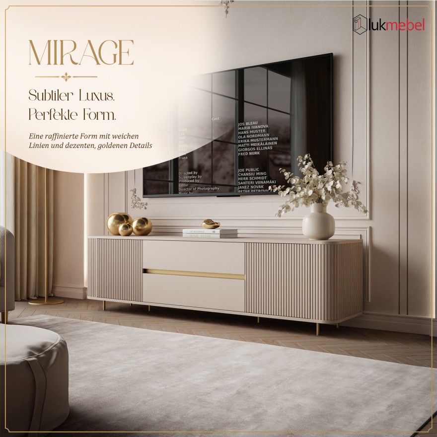 TV-Schrank MIRAGE GOLD, 180 cm, mit geriffelten Fronten