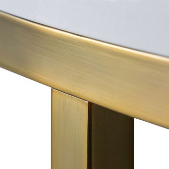 Runder Couchtisch CIRI SLIM GLASS mit Ablage auf einem goldfarbenen, gebürsteten Gestell