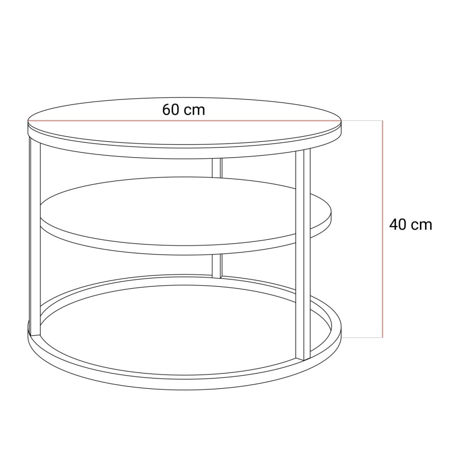 Runder Couchtisch CIRI SLIM GLASS mit Ablage auf einem goldfarbenen, gebürsteten Gestell