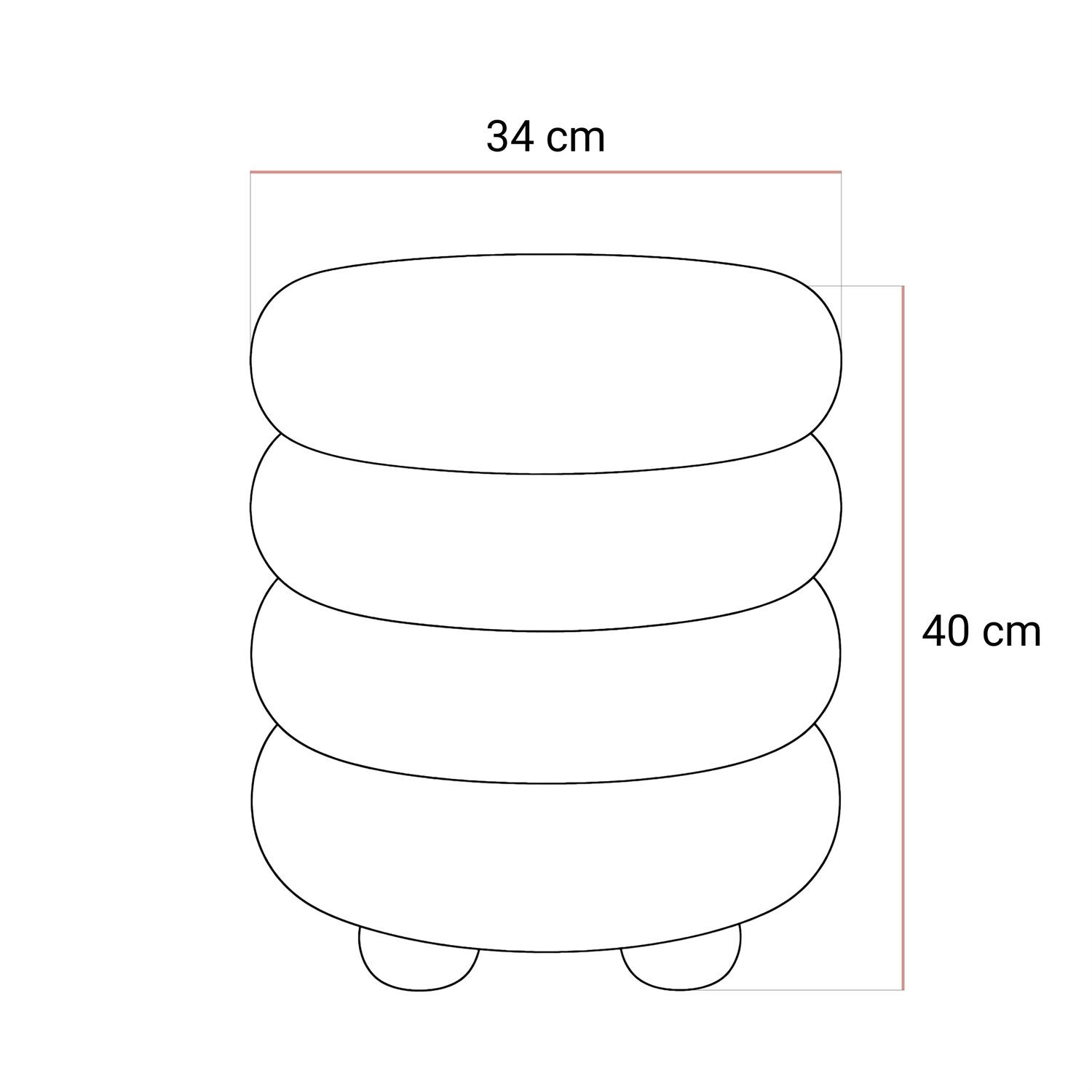 Der Sitzhocker NOLLIE aus Bouclé-Stoff mit dekorativer, segmentierter Form