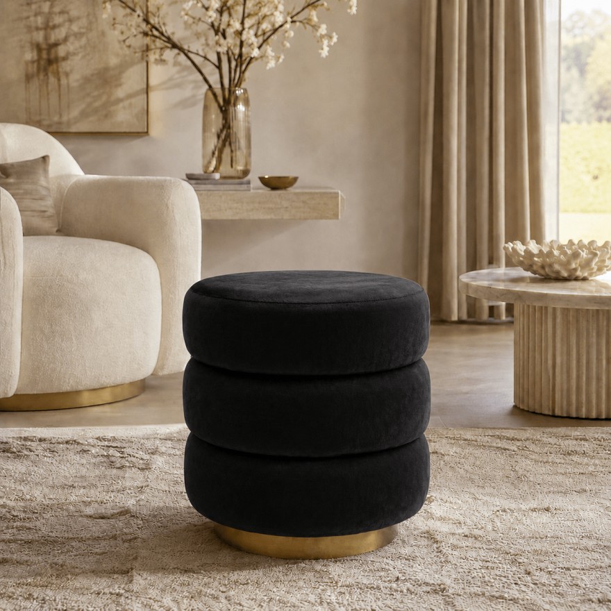 Hocker LUCIA Glamour mit goldenem Sockel