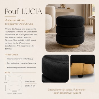 Hocker LUCIA Glamour mit goldenem Sockel