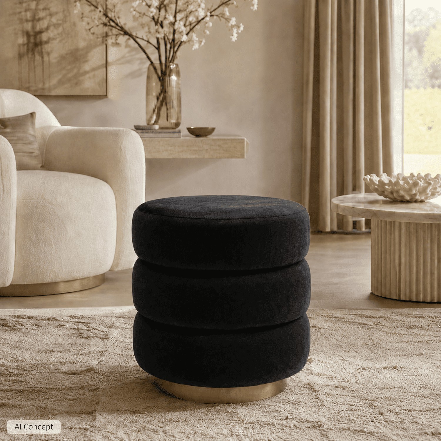 Hocker LUCIA Glamour mit goldenem Sockel