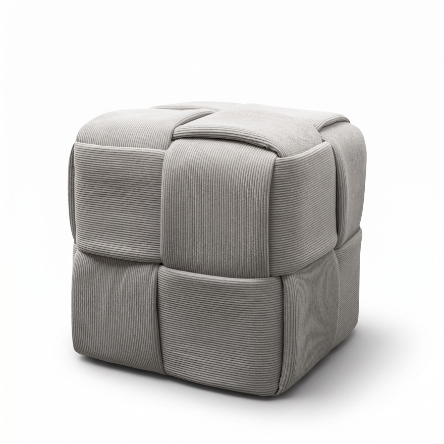 Der Sitzhocker CUBETTO aus Cord mit geflochtener Form