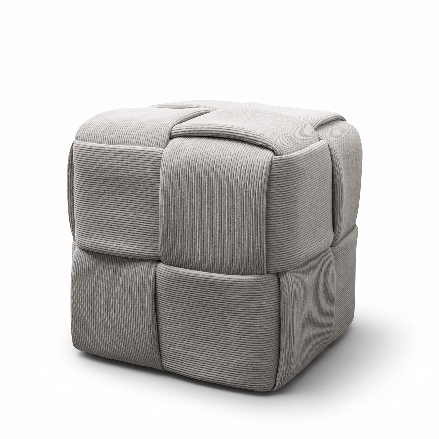 Der Sitzhocker CUBETTO aus Cord mit geflochtener Form