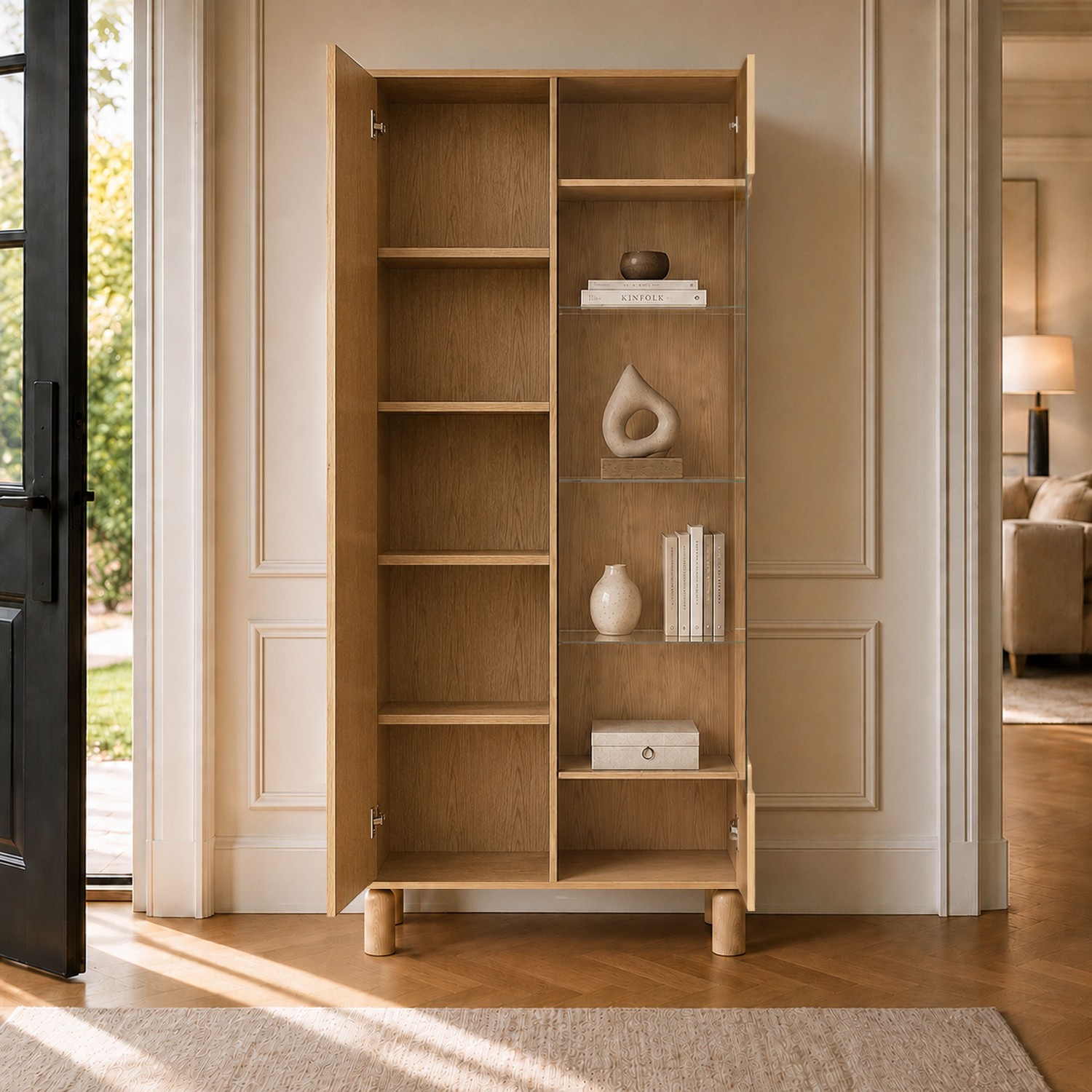 Vitrine LINDEN mit Glastür und LED-Beleuchtung