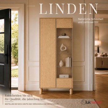 Vitrine LINDEN mit Glastür und LED-Beleuchtung