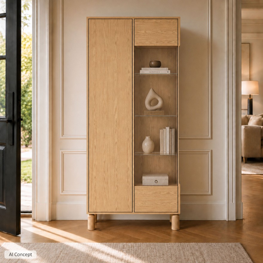Vitrine LINDEN mit Glastür und LED-Beleuchtung
