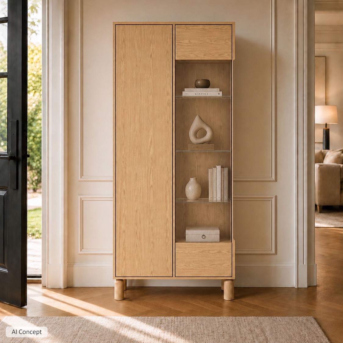 Vitrine LINDEN mit Glastür und LED-Beleuchtung