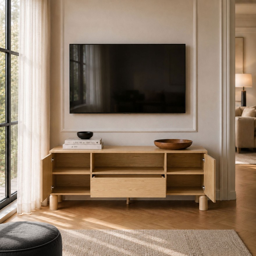 TV-Lowboard LINDEN mit offenem Fach und Schublade