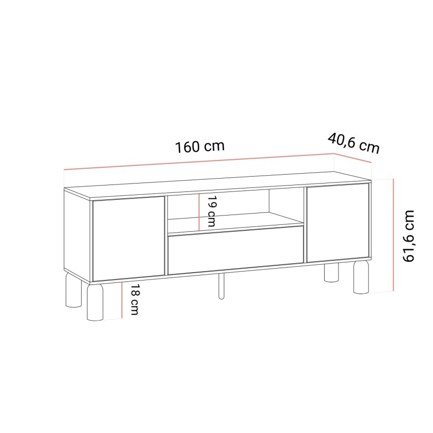 TV-Lowboard LINDEN mit offenem Fach und Schublade