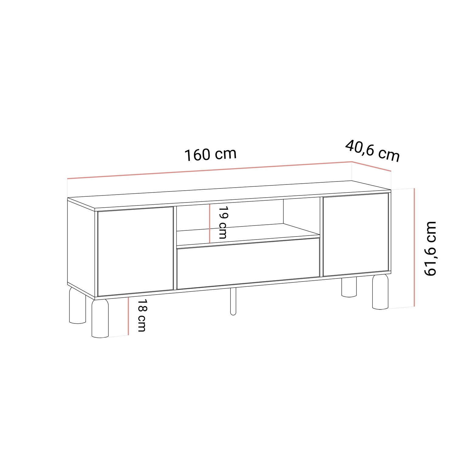 TV-Lowboard LINDEN mit offenem Fach und Schublade