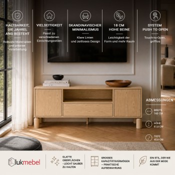 TV-Lowboard LINDEN mit offenem Fach und Schublade