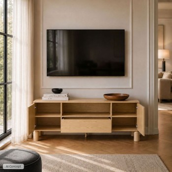 TV-Lowboard LINDEN mit offenem Fach und Schublade