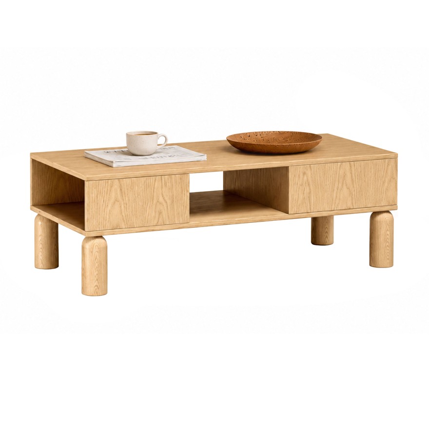 Couchtisch LINDEN mit offenen Fächern und Schublade