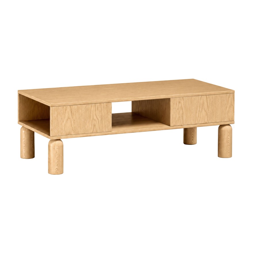Couchtisch LINDEN mit offenen Fächern und Schublade