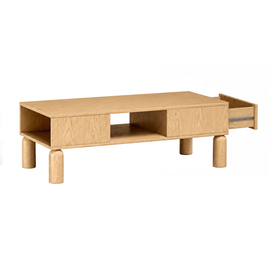 Couchtisch LINDEN mit offenen Fächern und Schublade