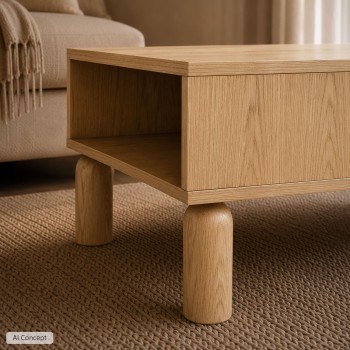 Couchtisch LINDEN mit offenen Fächern und Schublade