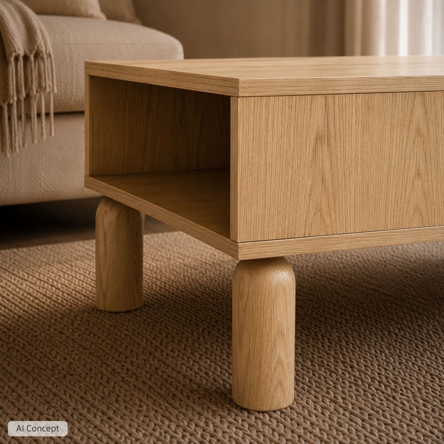 Couchtisch LINDEN mit offenen Fächern und Schublade