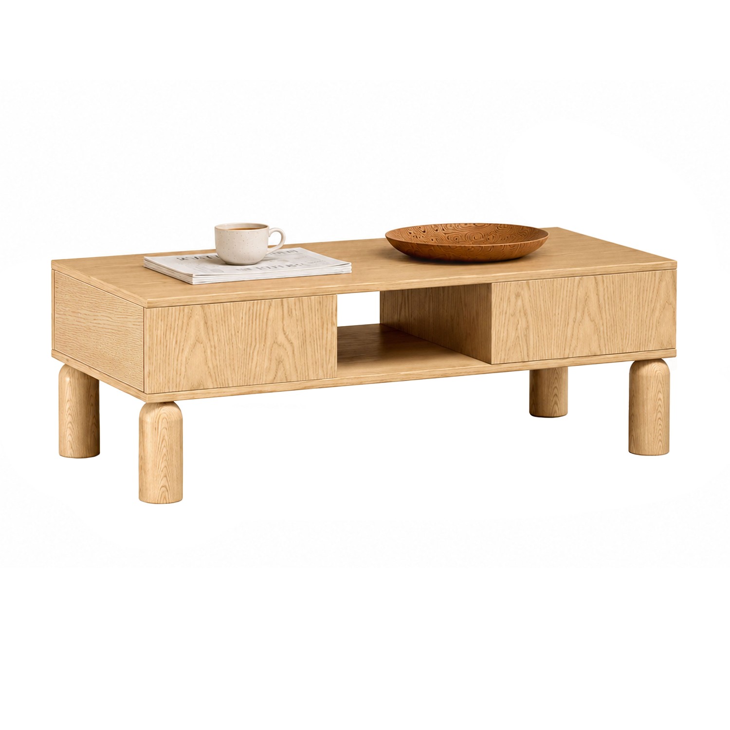 Couchtisch LINDEN mit offenen Fächern und Schublade