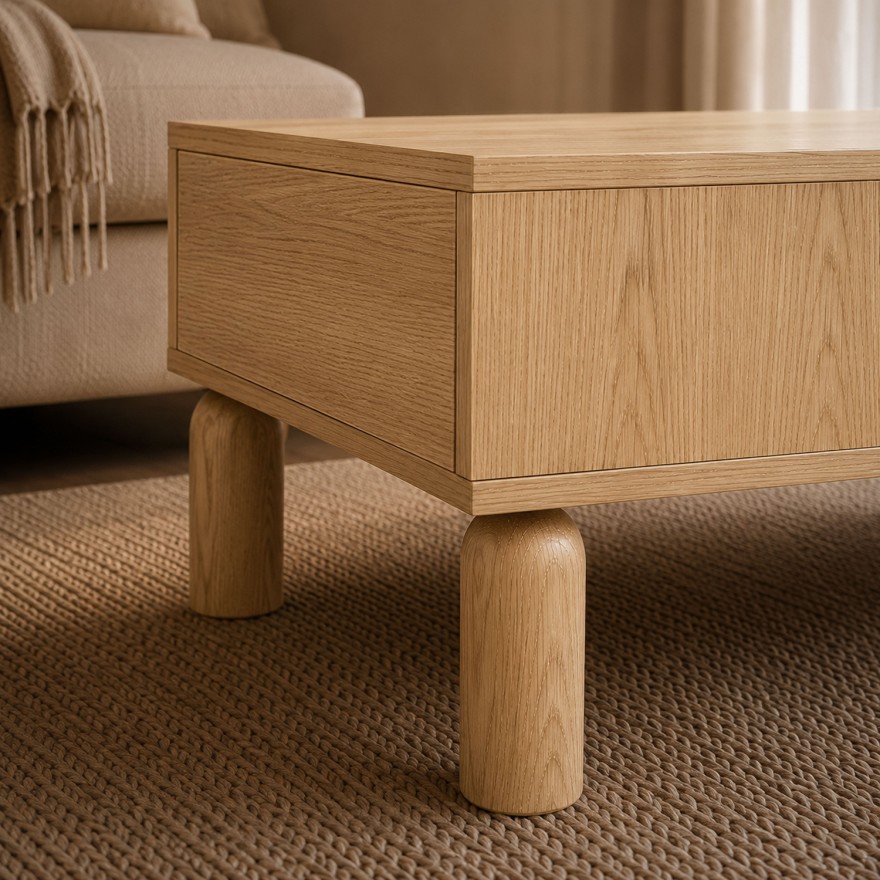 Couchtisch LINDEN mit offenen Fächern und Schublade