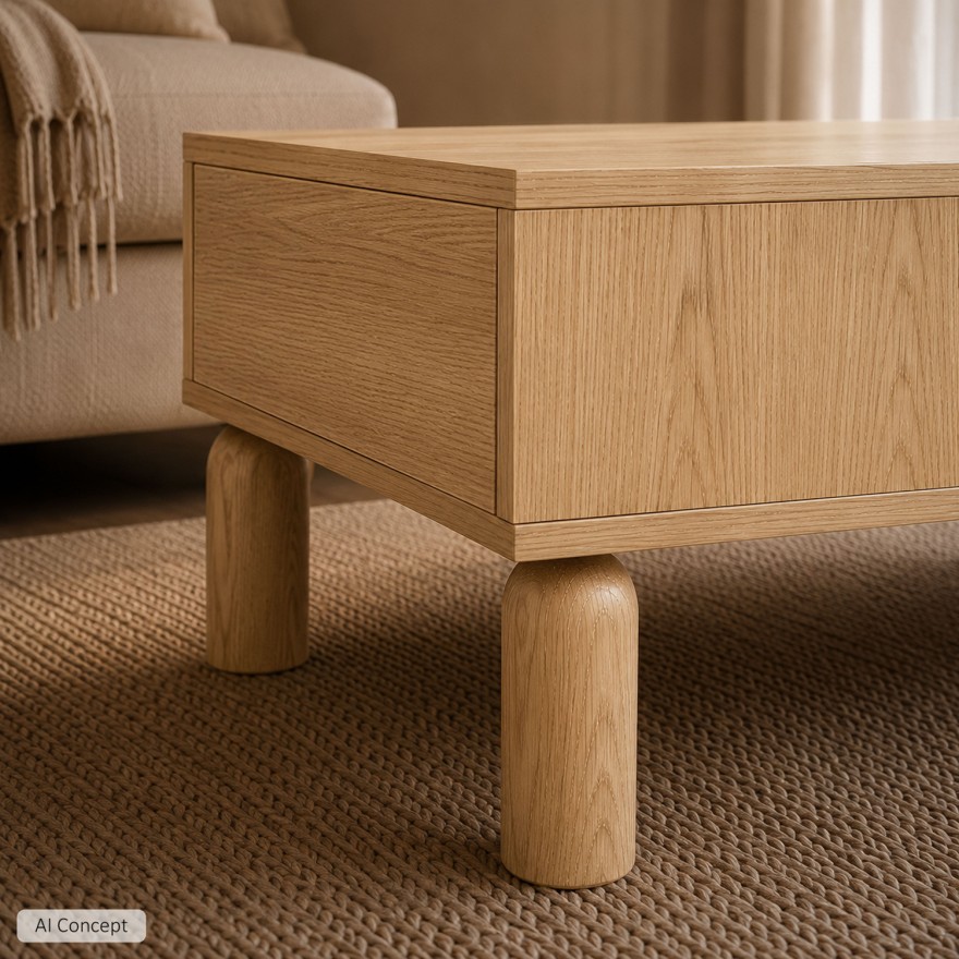 Couchtisch LINDEN mit offenen Fächern und Schublade