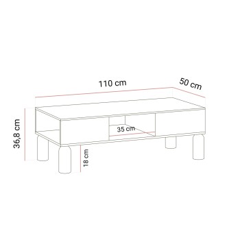 Couchtisch LINDEN mit offenen Fächern und Schublade