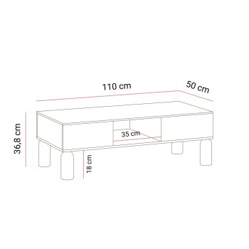 Couchtisch LINDEN mit offenen Fächern und Schublade