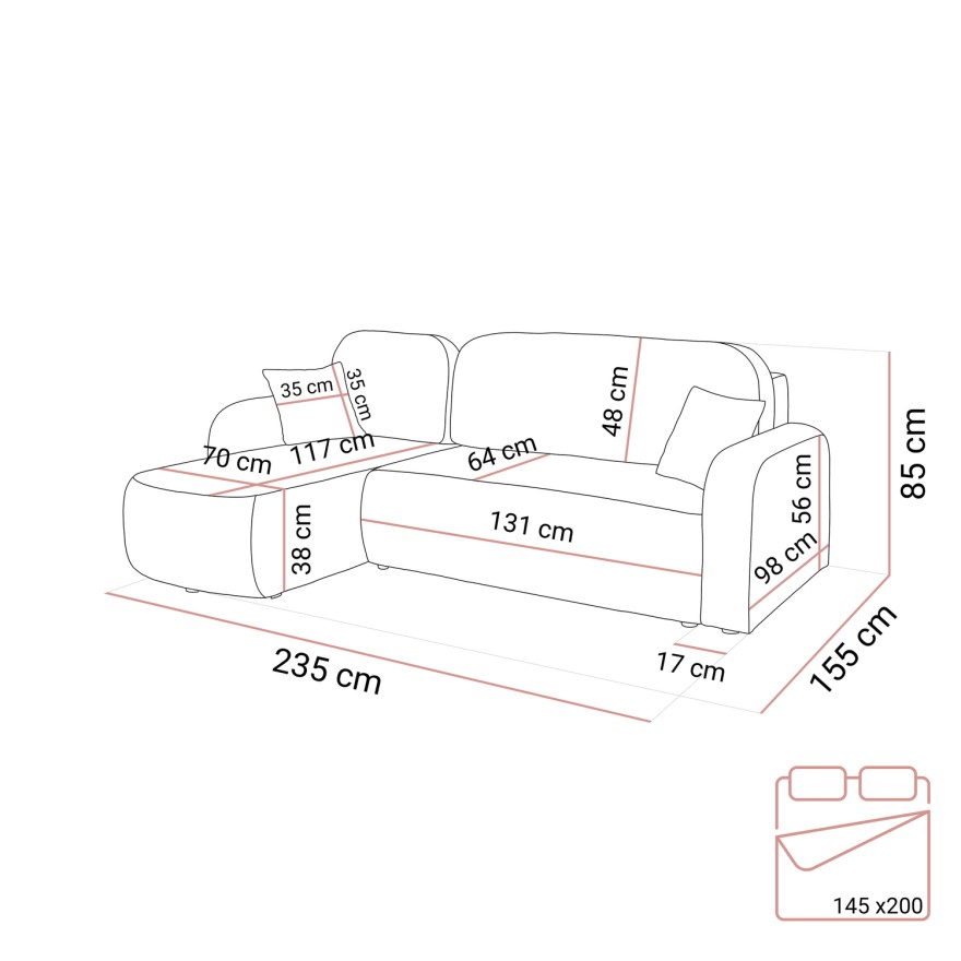 Ecksofa PALOMA L mit Schlaffunktion und Bettkasten