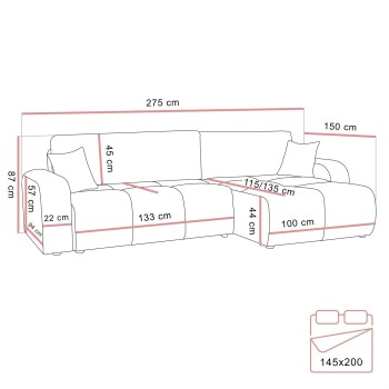 Ecksofa MALIBU XL mit Schlaffunktion und Bettkasten