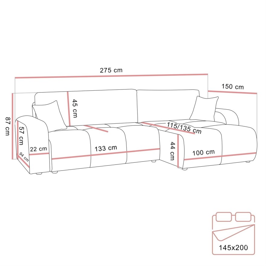 Ecksofa MALIBU XL mit Schlaffunktion und Bettkasten