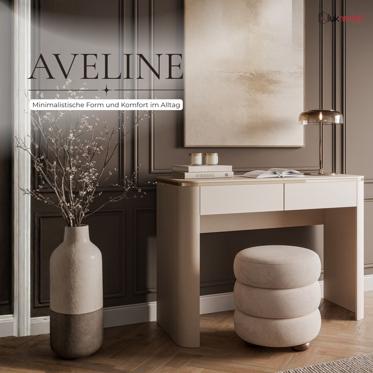Konsole AVELINE mit goldener Leiste und Schubladen