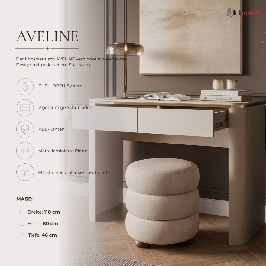 Konsole AVELINE mit goldener Leiste und Schubladen