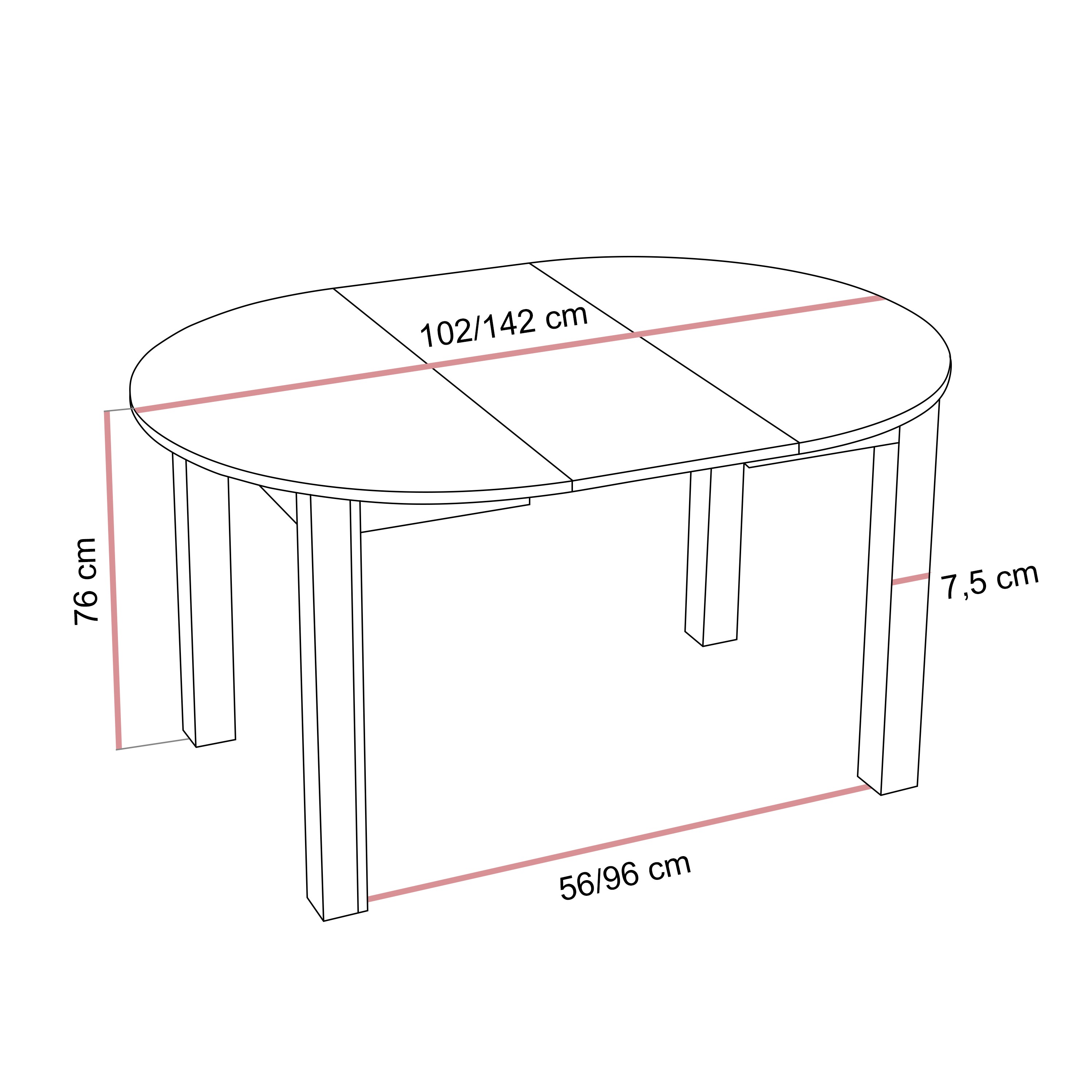 Runder ausziehbarer Esstisch NILO 102–142 cm