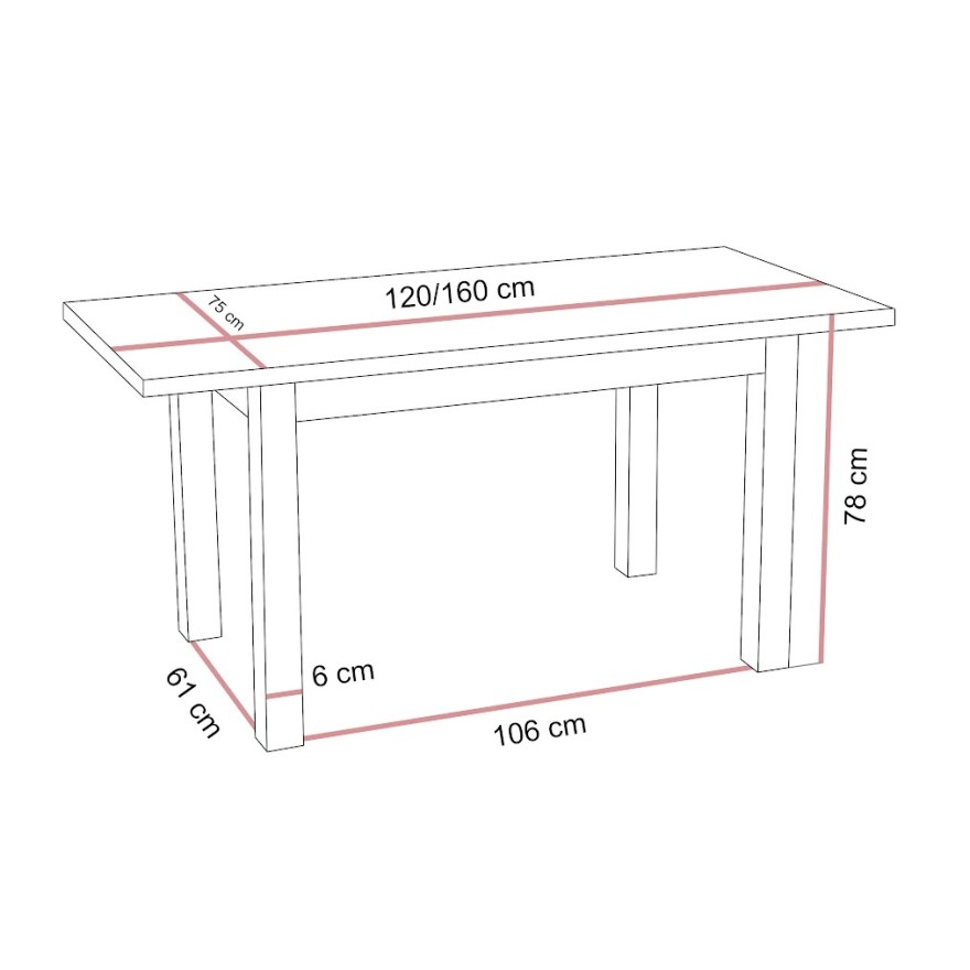 Ausziehbarer Esstisch TIVO 120–160 cm