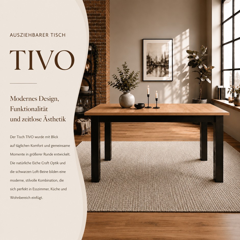 Ausziehbarer Esstisch TIVO 120–160 cm