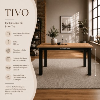 Ausziehbarer Esstisch TIVO 120–160 cm