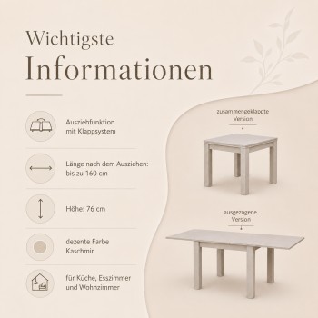 Ausziehbarer Esstisch VIGO 80–160 cm